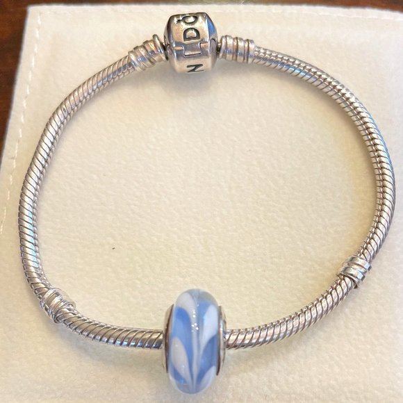 Silver and Blue Murano Glass Pandora charm - Picture 1 of 1